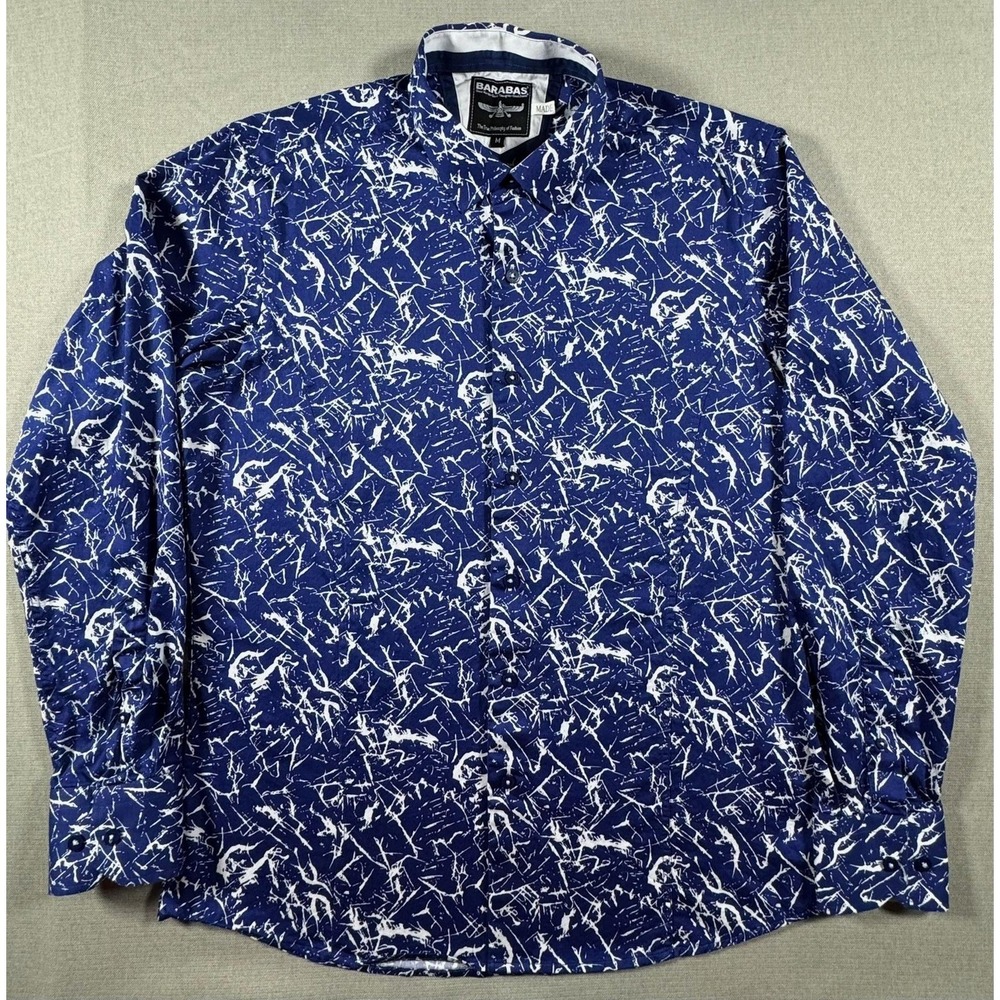 Barabas Shirt Mens Medium Blue Abstract Print Cotton Long Sleeve Button Up Party